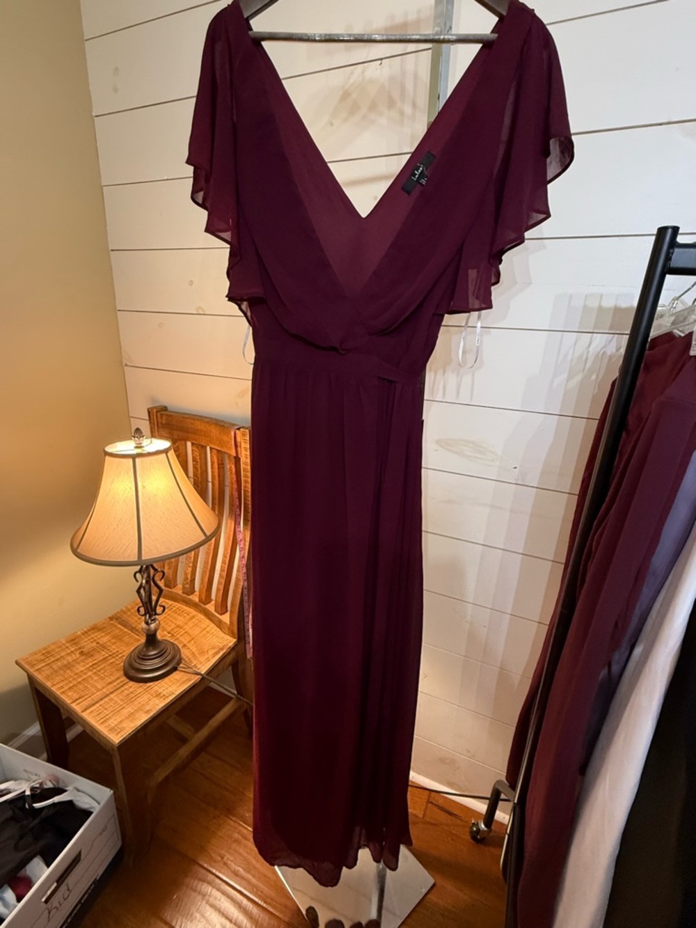 Lulu's Plum V-Neck Chiffon Maxi Dress